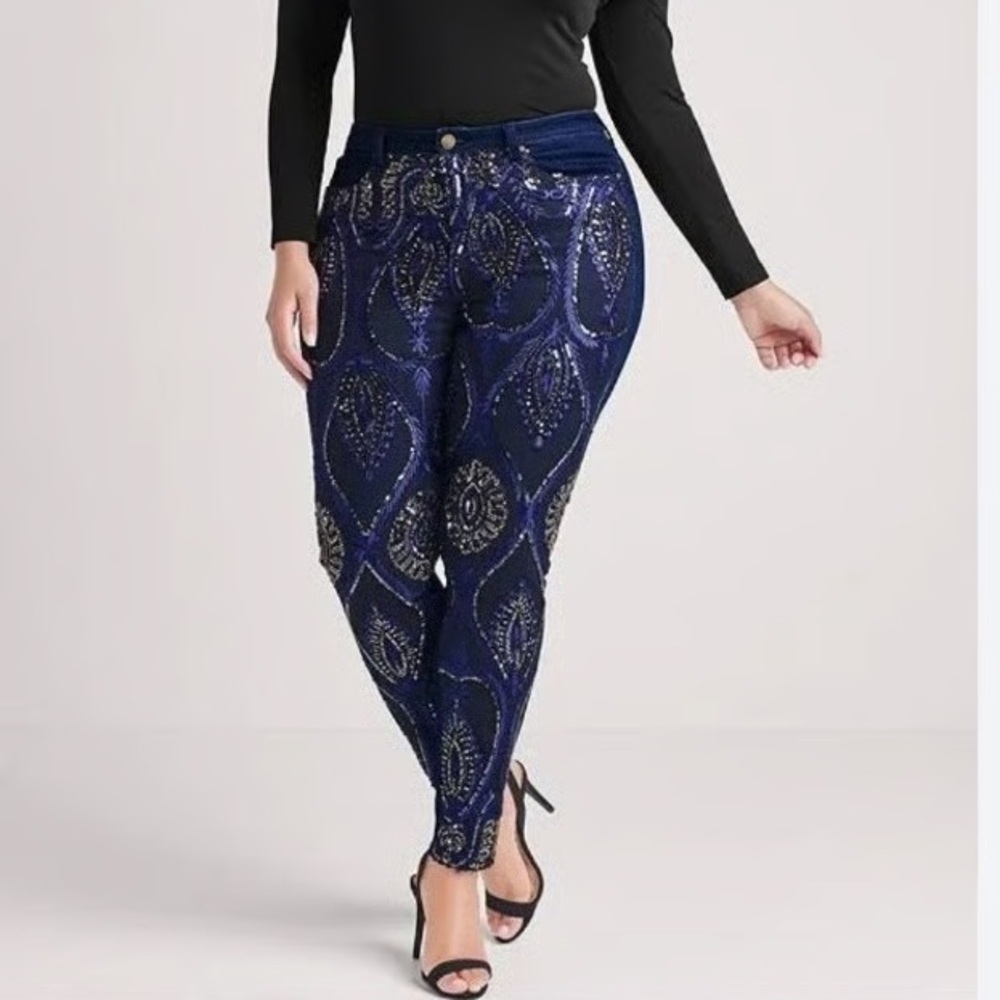 VENUS HOT Blue and Black Sequin Skinny Jeans NWOT 💙🪩 - Picture 15 of 15